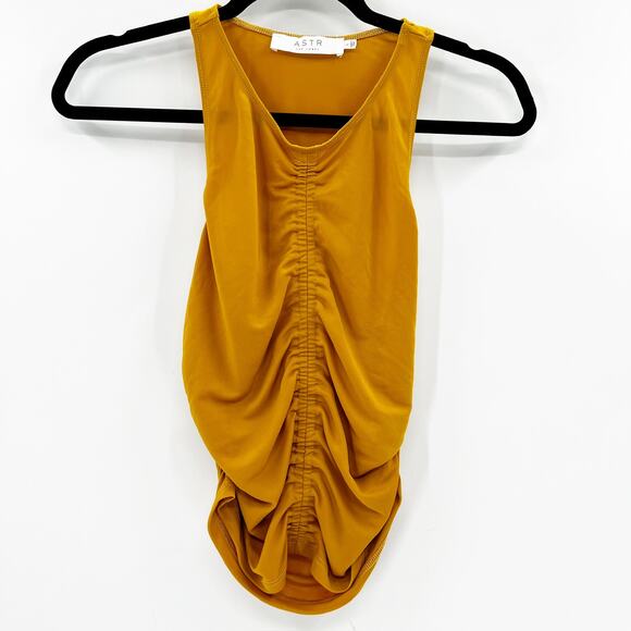 ASTR The Label Women's Yellow Mustard Sleeveless Ruched Tank Top Size L - Picture 2 of 6